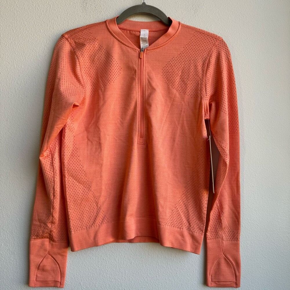 NWT $148 Lululemon Swiftly Midweight Half Zip Long Sleeve Orange Size 4 Small